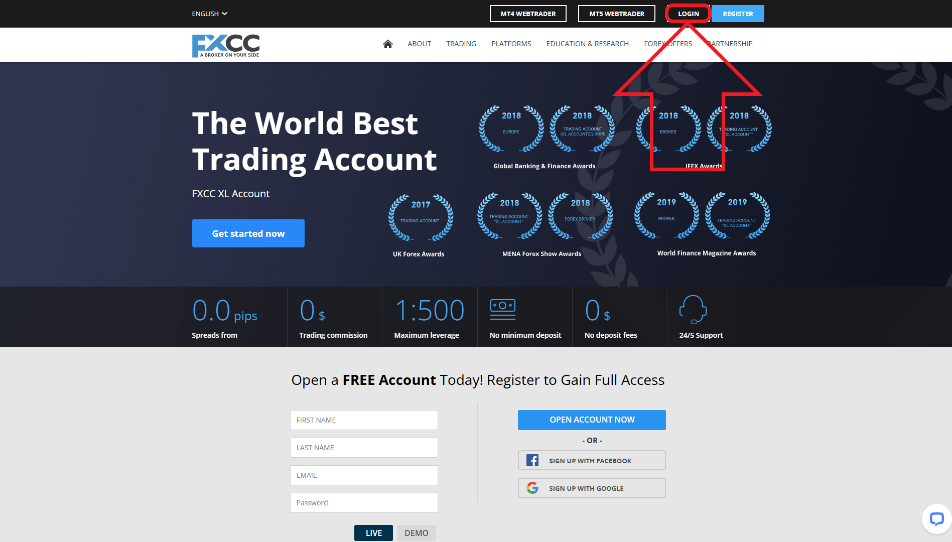 مرحله اول از ورود به حساب کاربری معاملاتی در بروکر FXCC