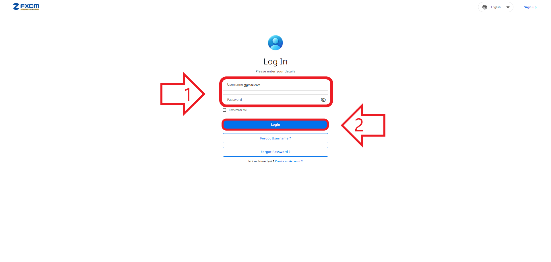 مرحله دوم از ورود به حساب کاربری در بروکر FXCM