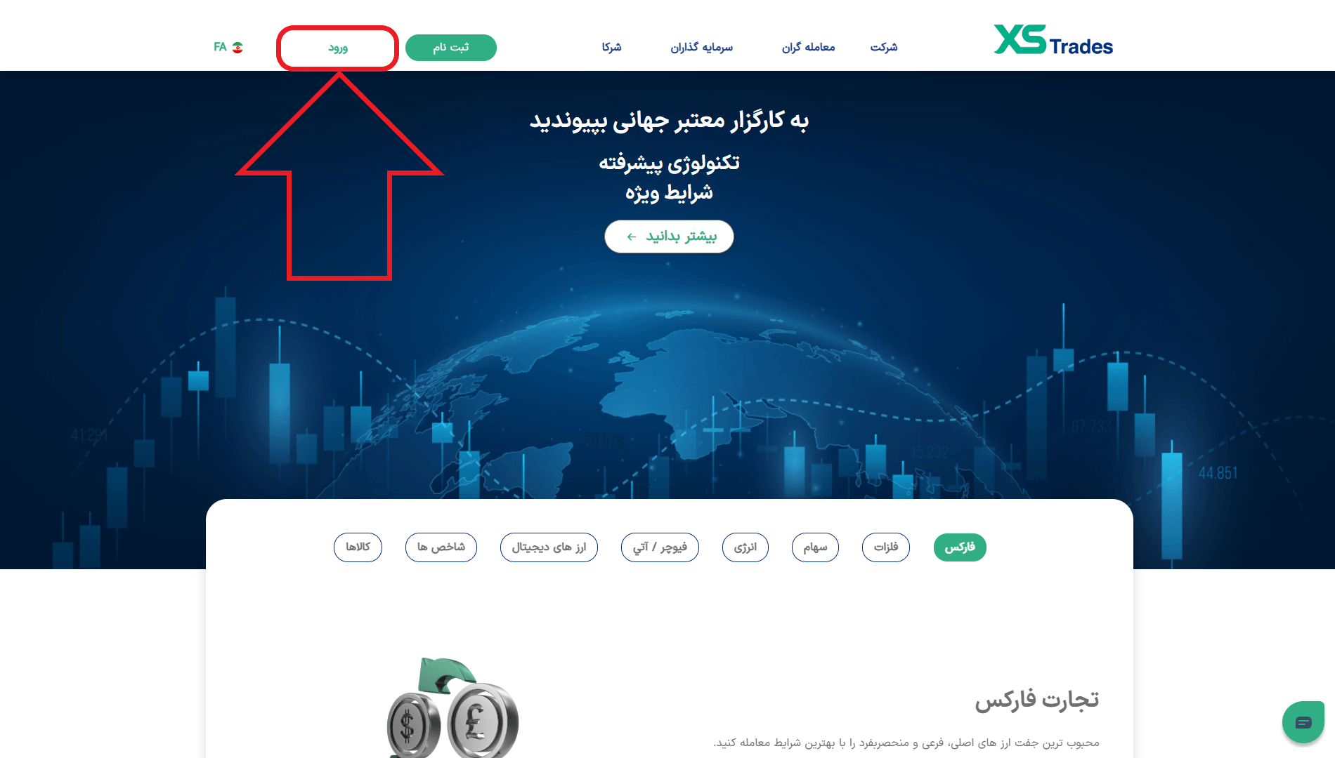 مرحله اول از ورود به حساب کاربری در بروکر ایکس اس تریدز