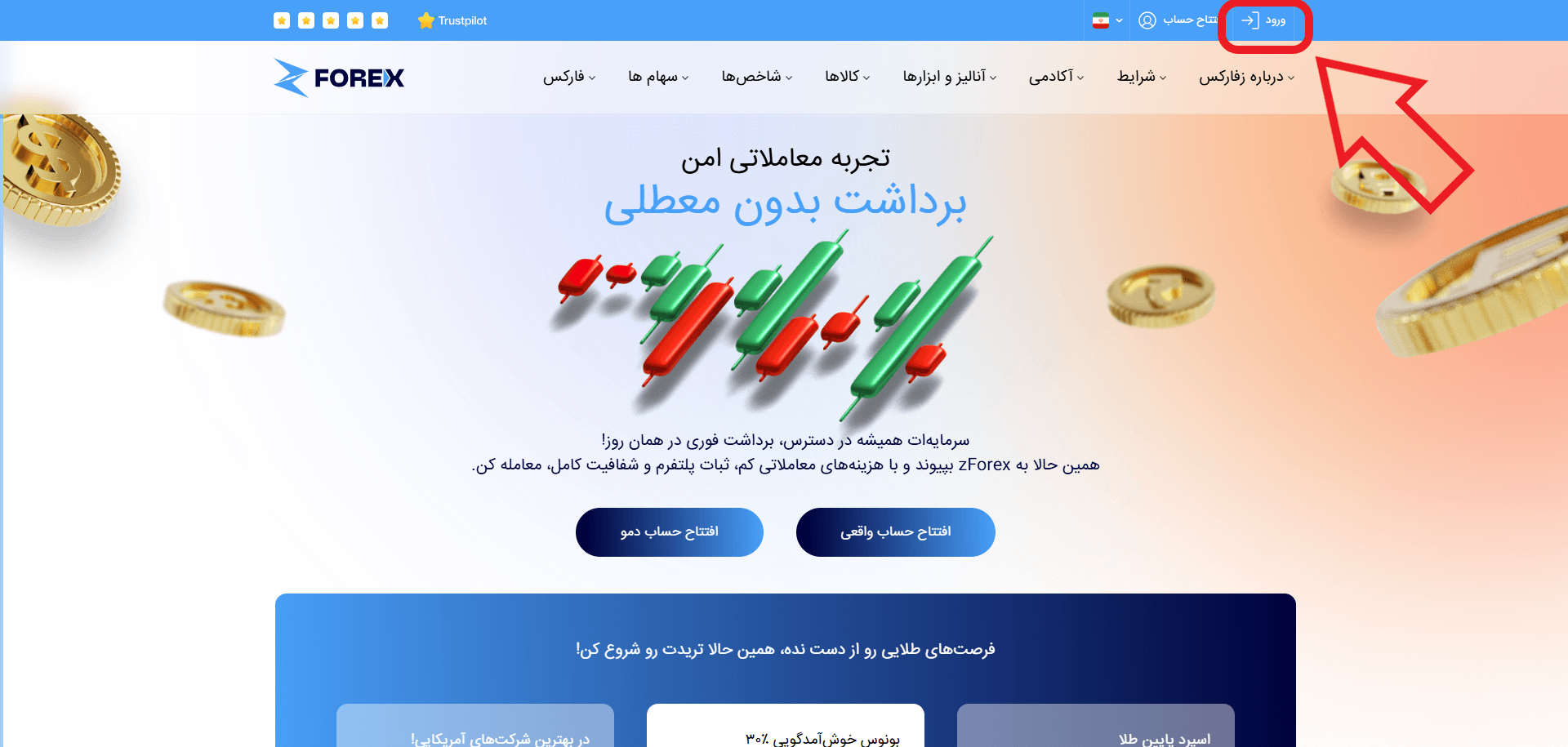 مرحله اول ورود به حساب کاربری در بروکر زد فارکس