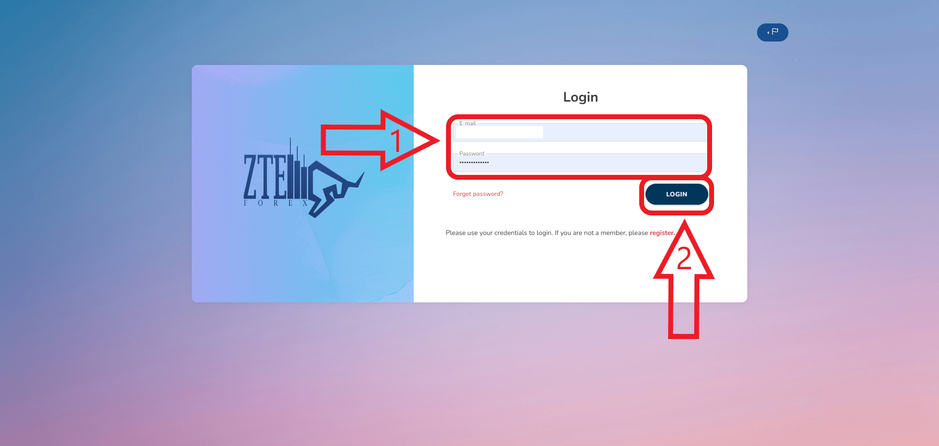 مرحله دوم ورود به حساب کاربری دربروکر ZTE 