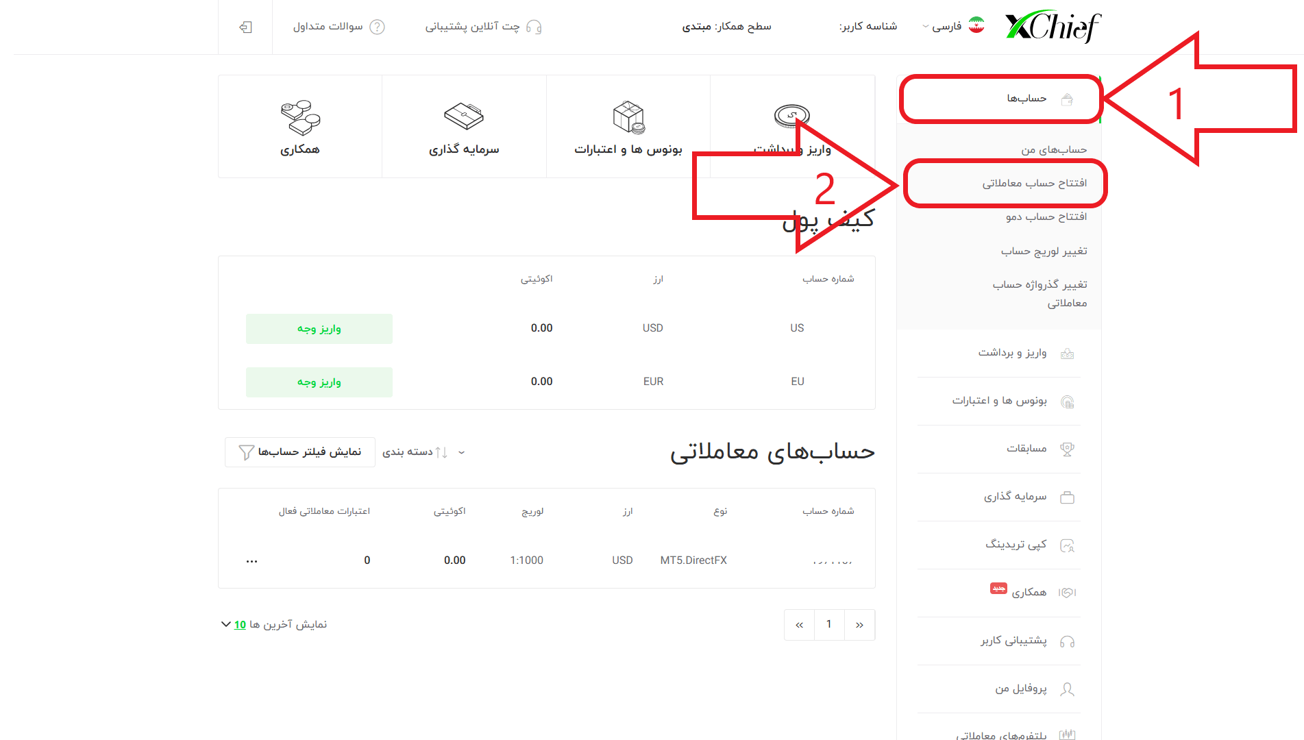مرحله اول از افتتاح حساب معاملاتی در بروکر چیف