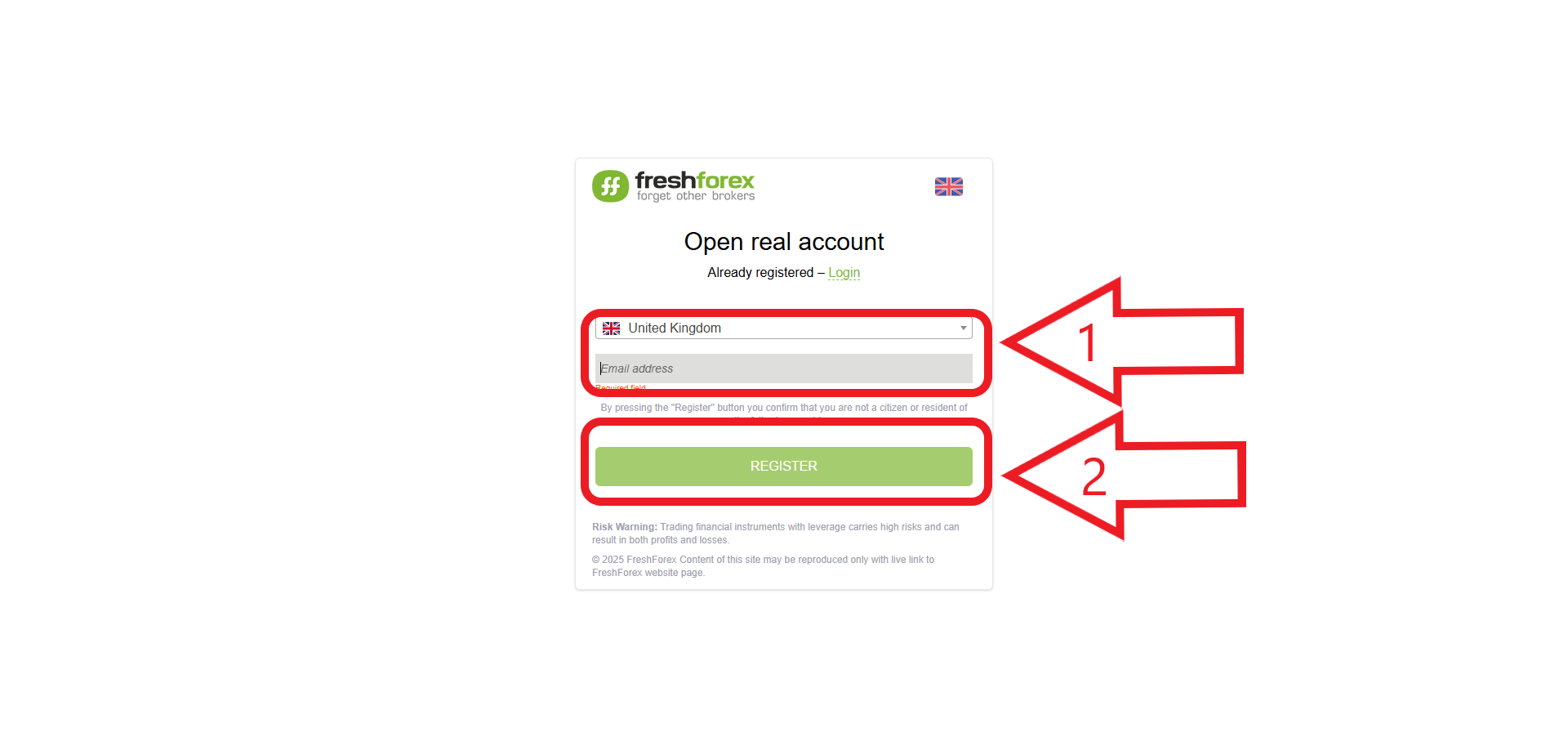 مرحله دوم ثبت نام در بروکر Fresh Forex