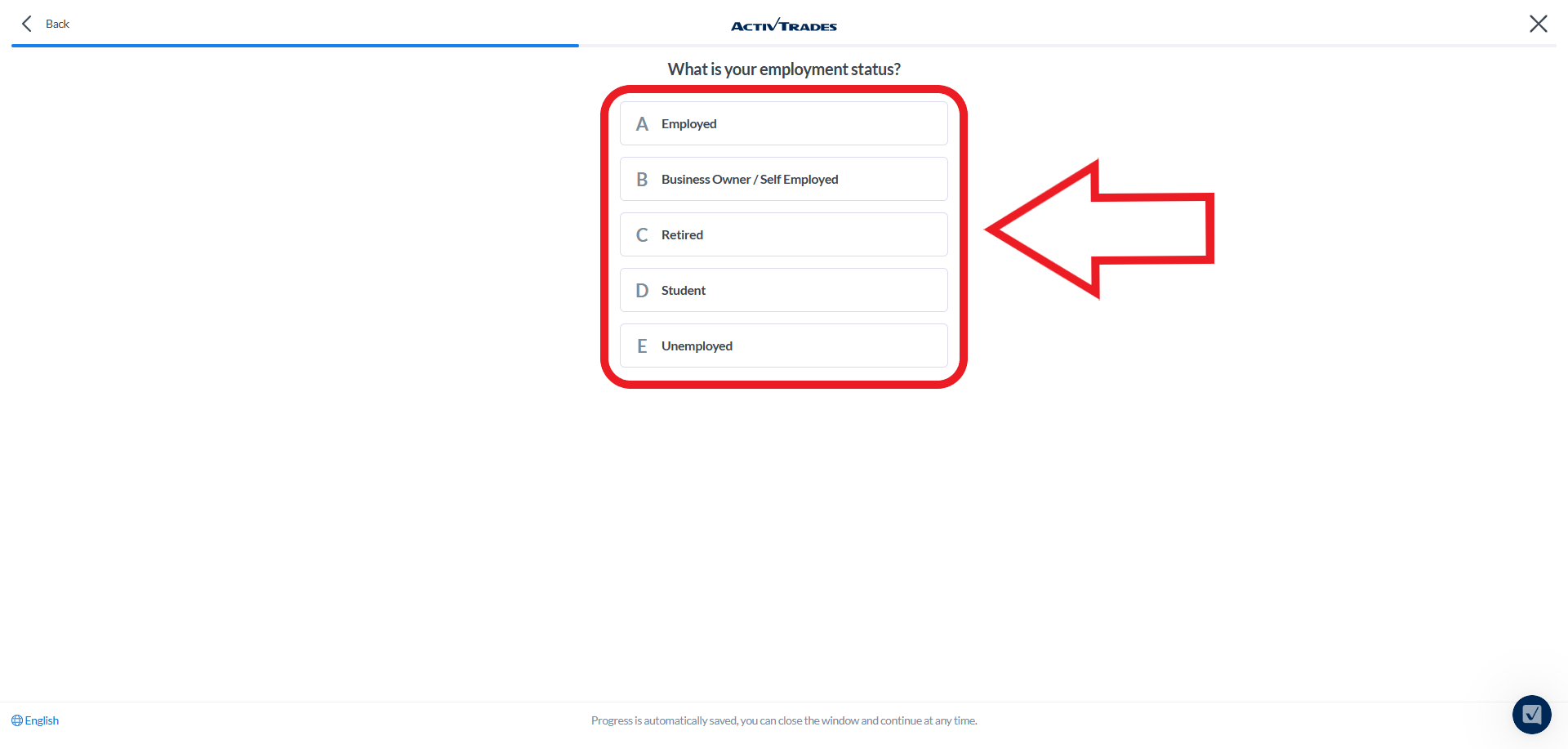 مرحله آخر ثبت نام در بروکر ActivTrades