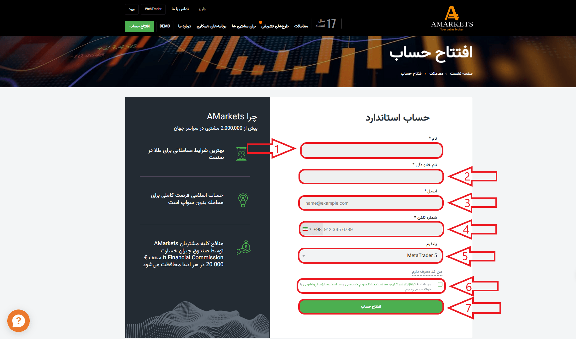 مرحله دوم از ثبت نام دربروکر آمارکتس