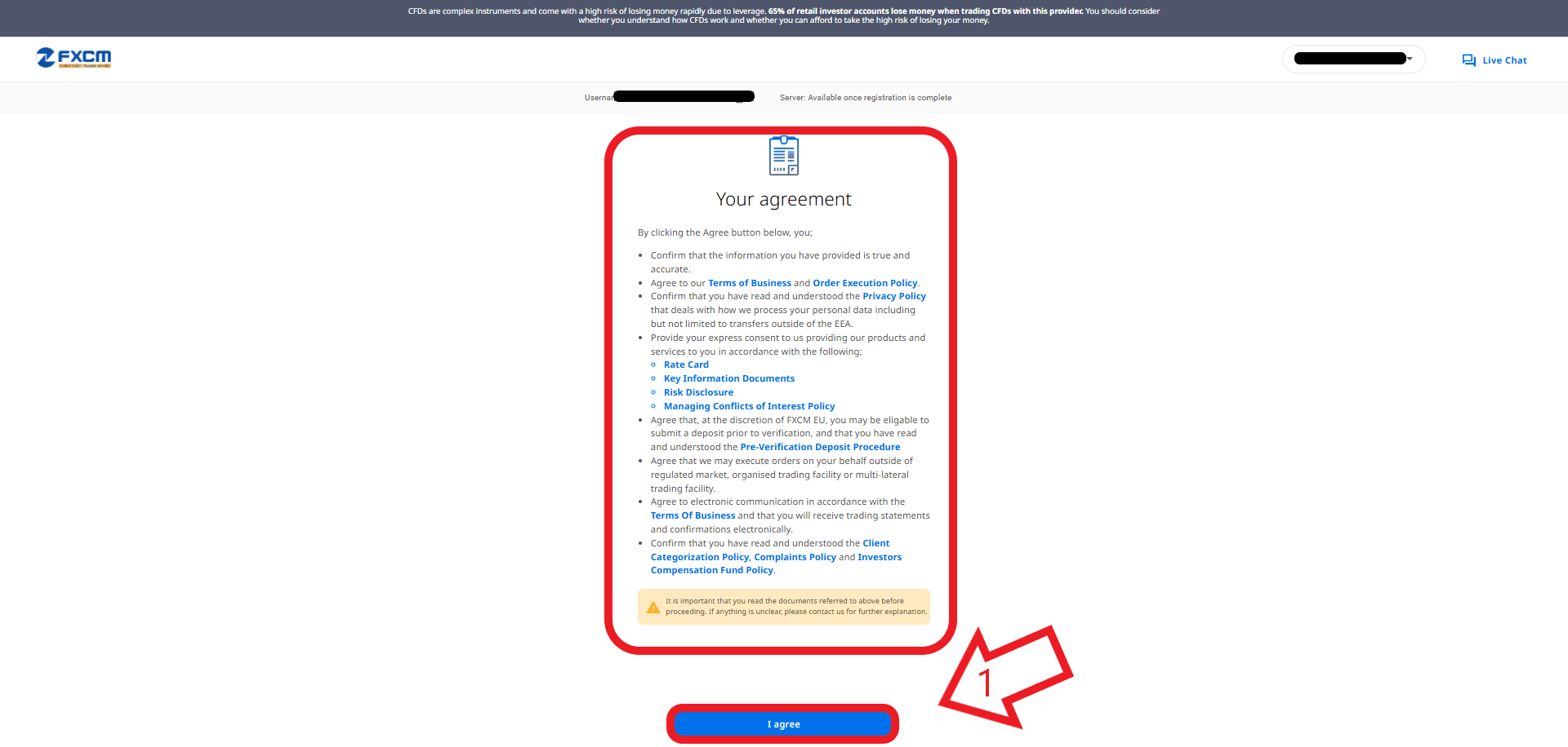 مرحله آخر از ثبت نام در بروکر FXCM
