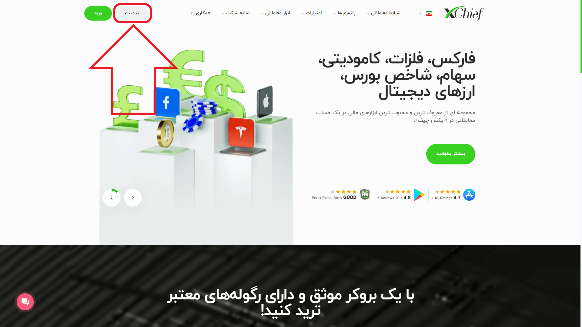 مرحله اول از ثبت نام در بروکر چیف
