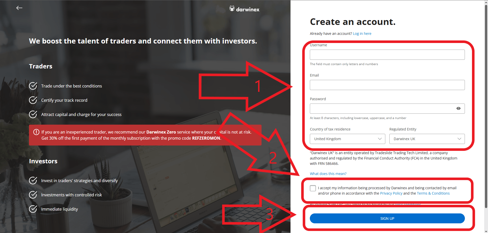 مرحله دوم ثبت نام در بروکر Darwinex