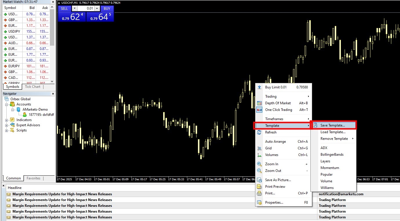 ذخیره کردن تمپلیت در متاتریدر